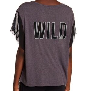 Free People Wild Graphic Print Mesh Tee Gray Small